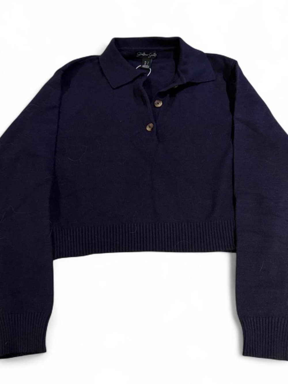 Navy blue knit half button up long sleeve top